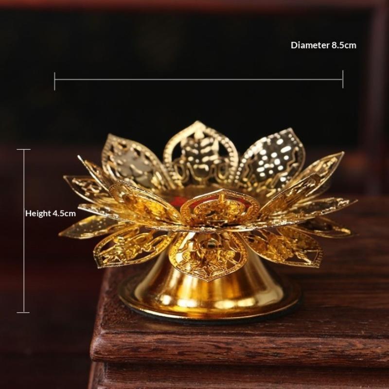 Goldener Lotus-Sitz Ghee-Lampenhalter Räuchergefäß Butterlampe Teelichthalter Kupfer-Öllampe Altar-Dekorationszubehör