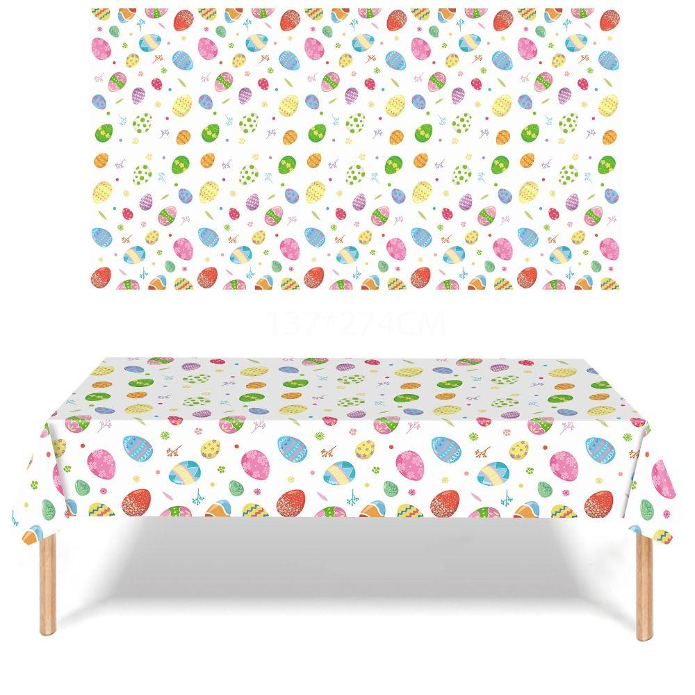 New Plastic Easter Tablecloth Rabbit Bronzing Table Cover 137*274cm Disposable Tablecloths Party Supplies