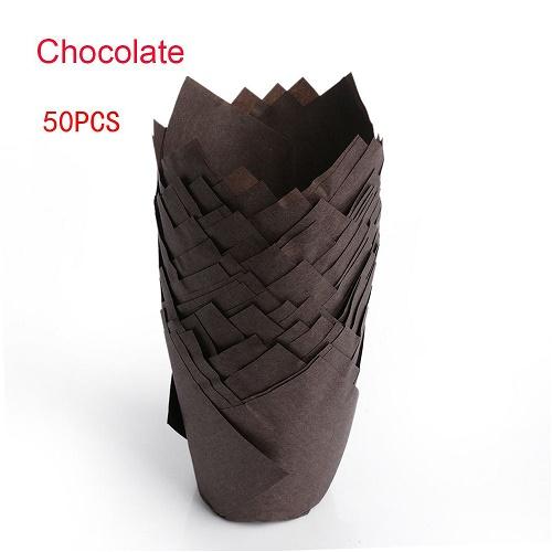 50 Stück/Packung Papier-Cupcake-Förmchen Tulpenblüten-Schokoladen-Cupcake-Hülle Back-Muffin-Halter Hochzeits-Party-Zubehör