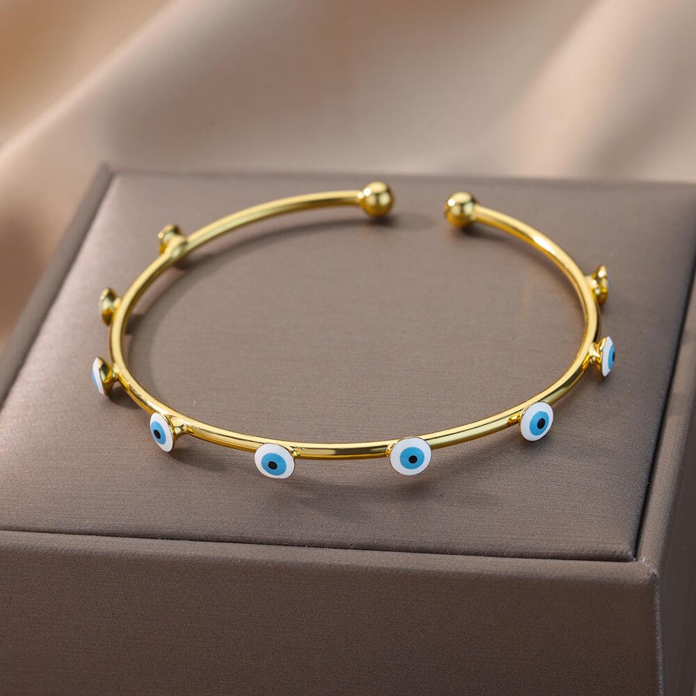 18K Gold Geometric Blue-Eyed Evil Eye Bracelet - Colorful and Versatile.