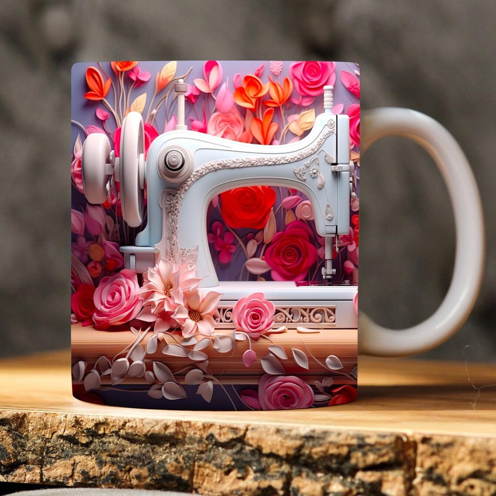 3D Painting Sewing Machine Sewing Machine Ceramic Coffee Mugs Books Water Mugs Books