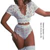 Underwear Lace Crochet Stitching Skin-friendly Spandex Women Sexy Sleepwear Set for Daily Wear