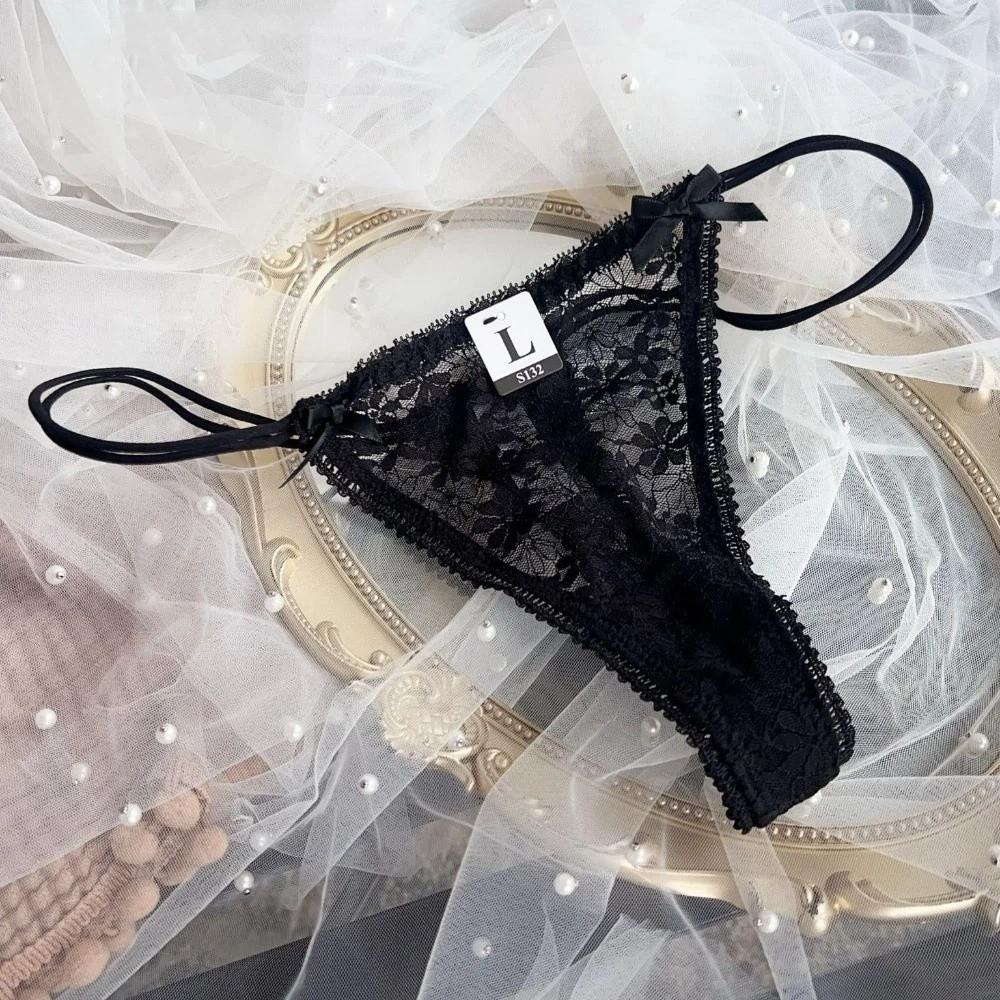 Thin Strap Underwear for Women Bow Panties Mesh Lace Briefs Flower Lace Thong Comfortable
