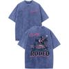Bobeutou Western Shirts for Men Vintage Rodeo Cowboy Shirt Oversized Graphic Tees Country Concert Acid Wash T-Shirts Tops