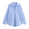 Spring & Autumn Women's European & American Style Striped Lapel Single-Breasted Loose Long Sleeve Shirt