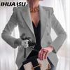 IHUASU Women's Vintage Casual Lattice Print Autumn Winter Long Sleeve POLO Neck Jackets & Coats