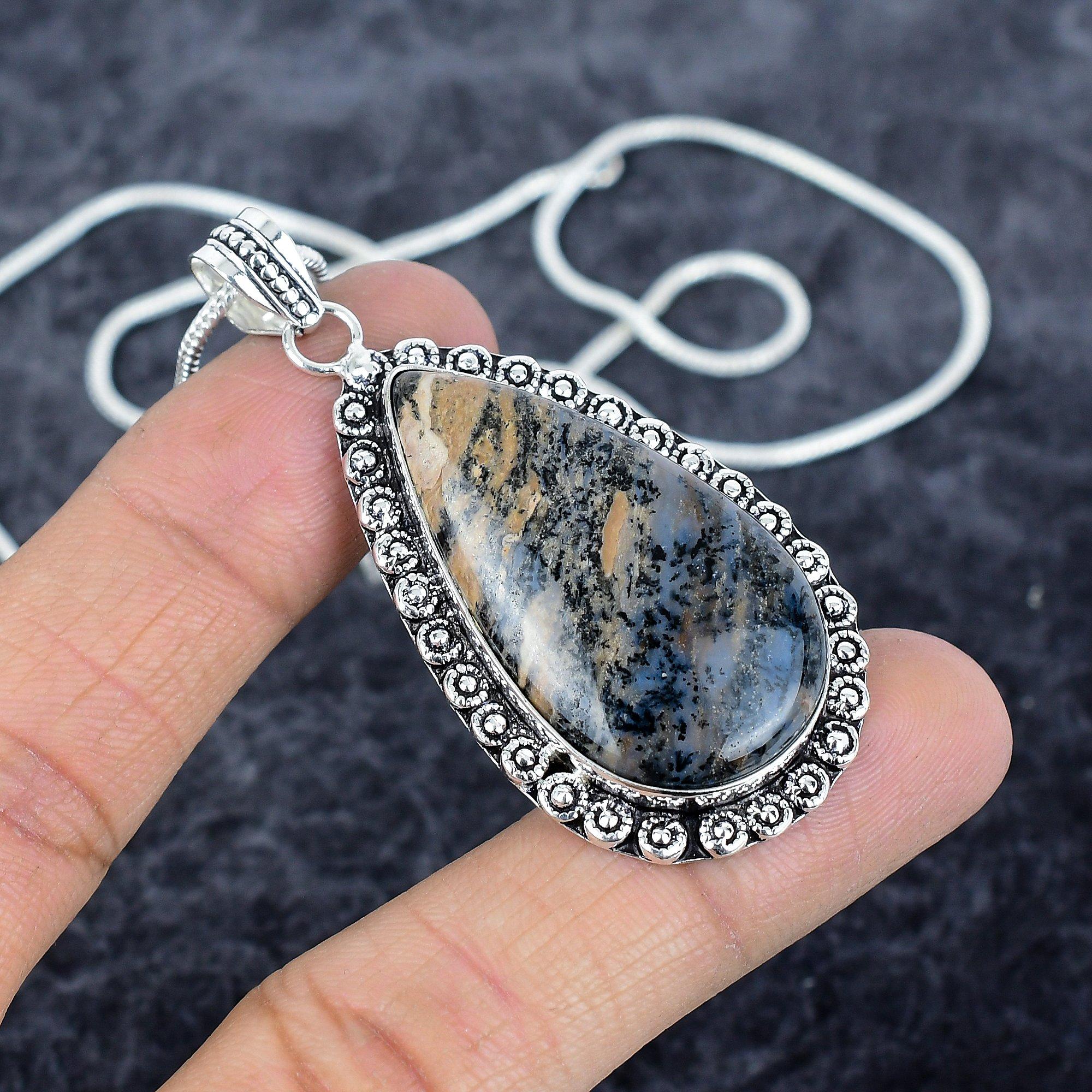 

Honey Dendritic Gemstone Handmade 925 Sterling Silver Jewelry Pendant 2.40 M-2843