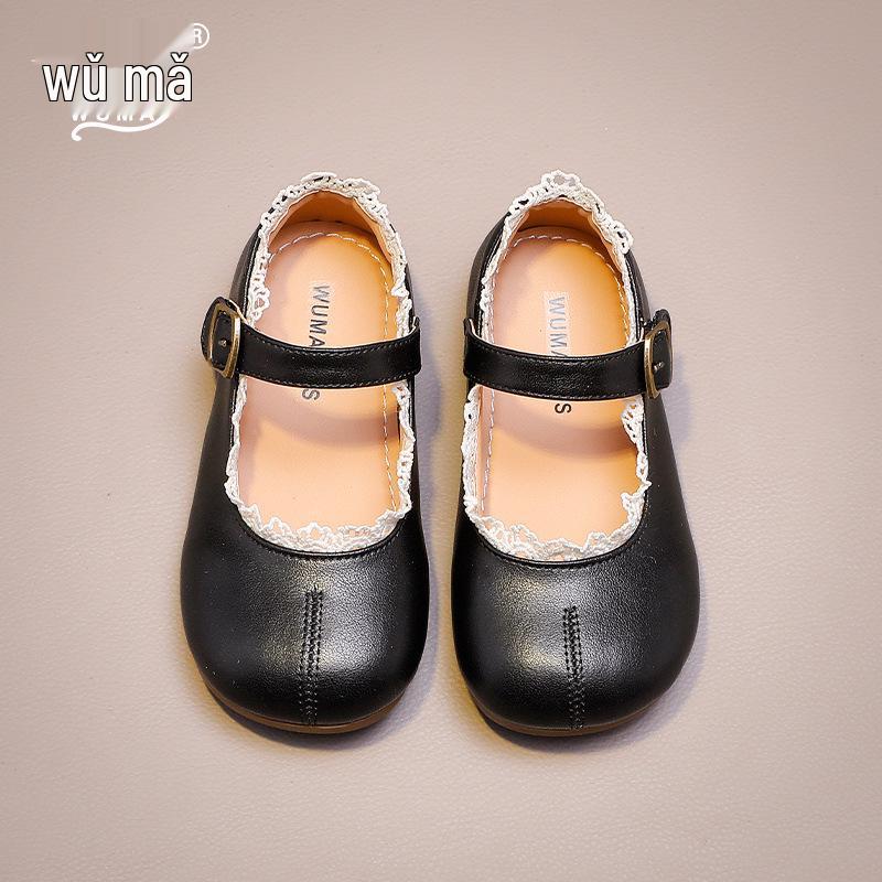 Wuma Girls 2025 Autumn Lace Soft Sole Princess Leather Shoes 27 (Approx. 16.6CM) чёрный