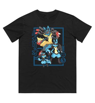 Pokémon Riolu Evolution Printed Pure Cotton Tshirt for Men and Women SpringSummer New Collection Fashion Short Sleeved Shirt