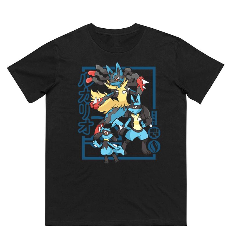 Pokémon Riolu Evolution Printed Pure Cotton Tshirt for Men and Women SpringSummer New Collection Fashion Short Sleeved Shirt 4XL