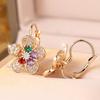 Cute Gold Tone Flower Earrings Multi-Color Zircon Statement Jewelry Gift for Women Party