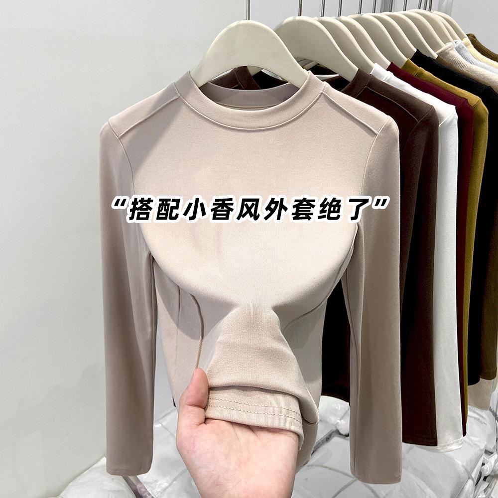 Fleece Thickened Small Stand-Up Neck Bottom Shirt Women's Spring Angora Red Inner Long Sleeve T-Shirt Top