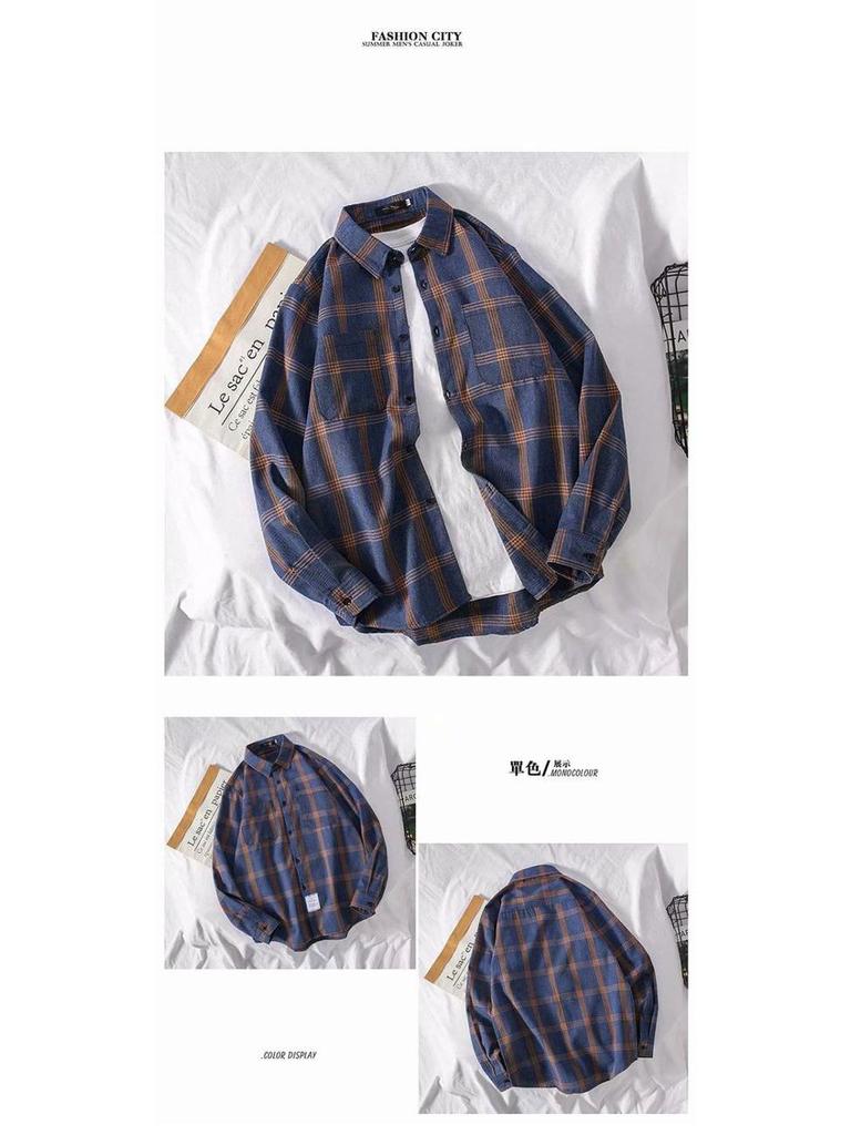 Men's Long-Sleeve Plaid Shirt - Trendy Hong Kong & Korean Style, Lightweight, Casual, Versatile Jacket for Spring & Autumn