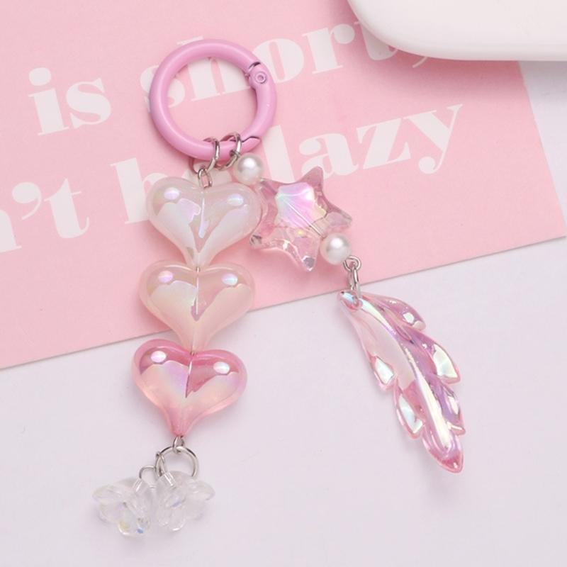 Sweet Heart Keychains Party Gifts Acrylic Material Cute Feather Keychains Handbag Pendent Keyrings for Women Girls
