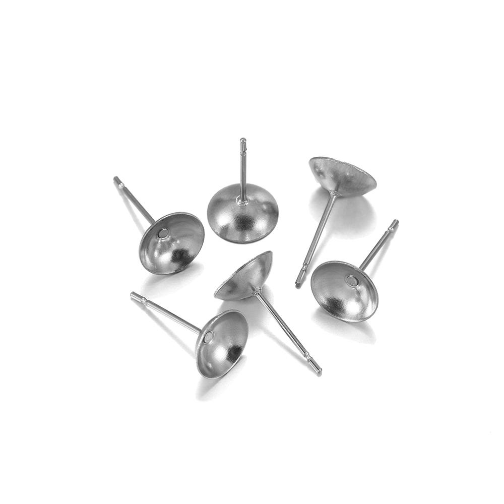 100 pcs Stainless Steel Settings Cabochon Bezel Trays Cup Blank Base shape ear Post Pin Earring for DIY Jewelry Making Findings