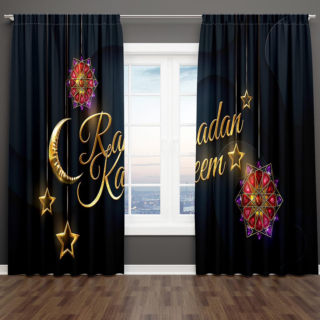 2Pcs Shiny Gold Star Red Ramadan Kareem Window Curtains Blinds For Kids Bedroom Living Room Bathroom Kicthen Door Home Decor