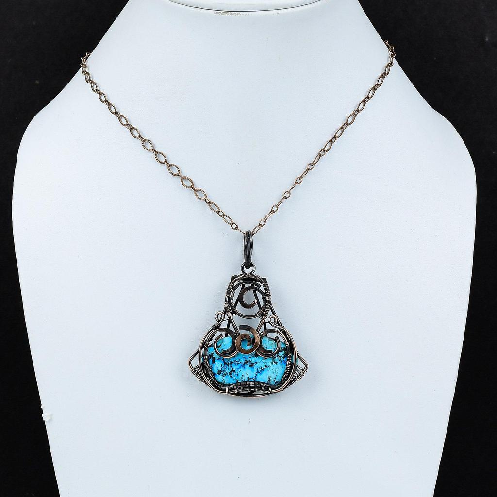 Tibetan Turquoise Pendant Copper Wire Wrapped Pendant Handmade Tibetan Turquoise Jewelry Gemstone Pendant For Gift Copper Wire Wrap Jewelry