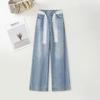 Women's High-Waist Lace Waistband Wide-Leg Jeans