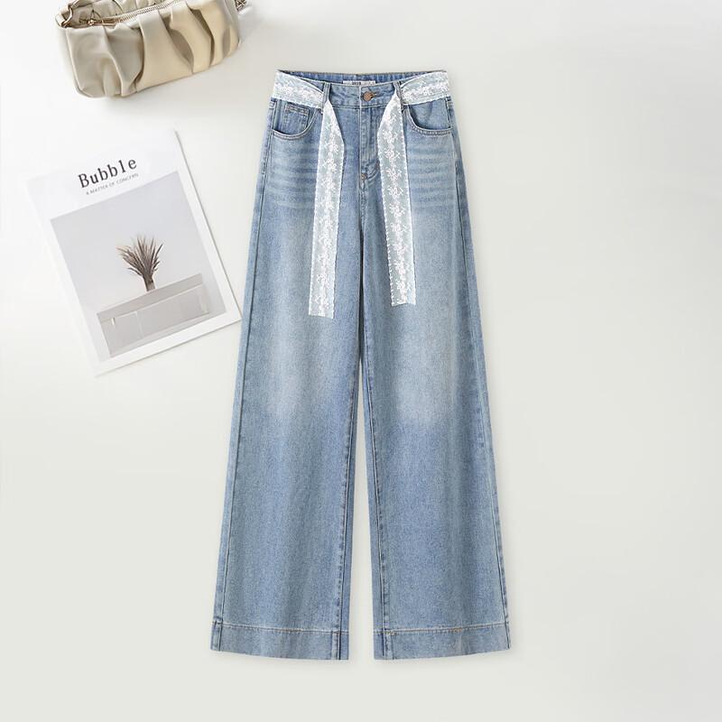 Women s High-Waist Lace Waistband Wide-Leg Jeans XL