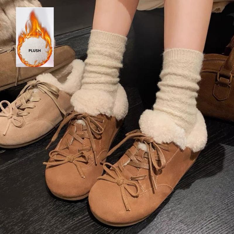 

Fashion Autumn And Winter New Style Round Toe Women Flat Shoes 2025 Suede Butterfly Knot Soft Sole Non-slip Wear Resistant Women Shoes 40