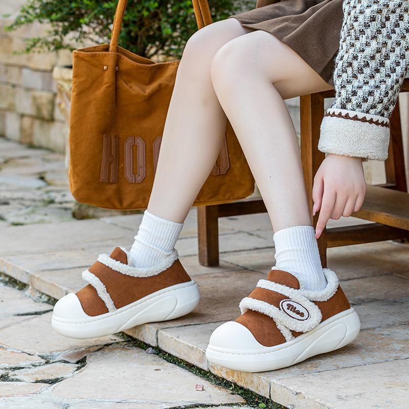 Velcro cotton slippers women's winter lamb wool bag heel plush thick-soled indoor home versatile thermal cotton shoes