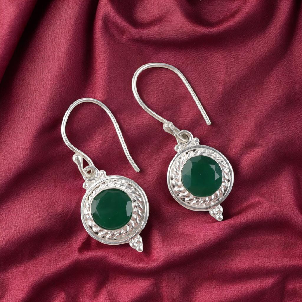 Green Onyx Gemstone 925 Sterling Silver Jewelry Handmade Women Earrings 1.43" EE-117-13