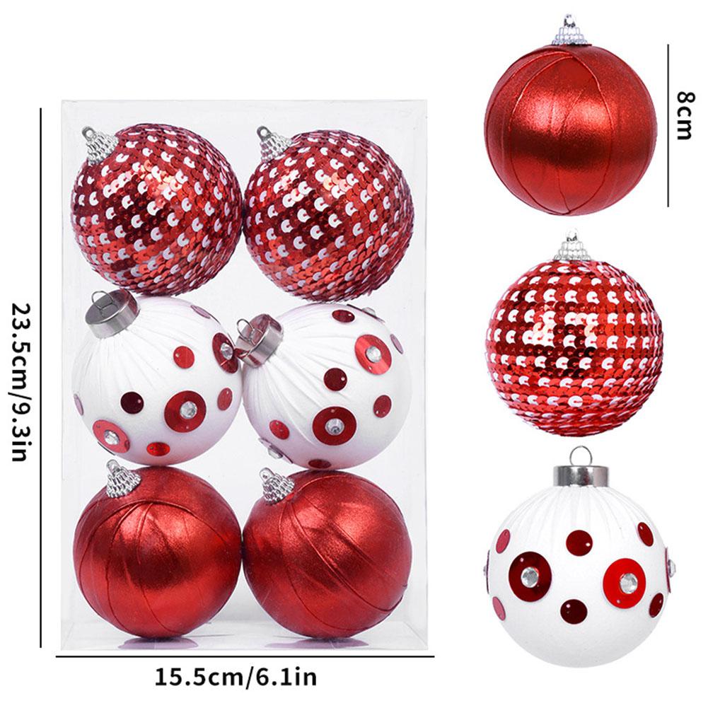 6 Pieces Foam Christmas Ball Set 8cm Ornaments with Hanging Loops for Tree Home Holiday Office and Event Decoration