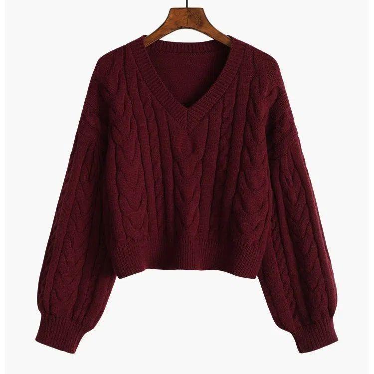 Lockerer Strickpullover mit Puffärmeln Laternenärmel Kurzer Pullover Pure Desire Wind Top