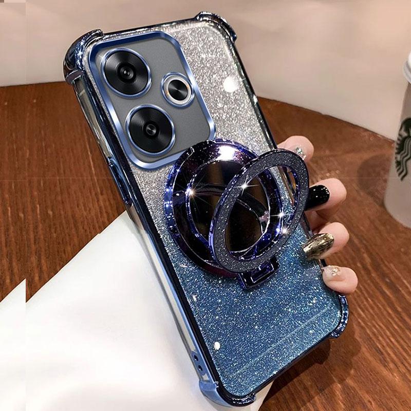 Glitter Mirror Stand Holder Case For Xiaomi POCO X7 X6 F7 F6 F5 Pro For Redmi 14 Pro Plus 14T 13T Pro 14C  Magnetic Cover