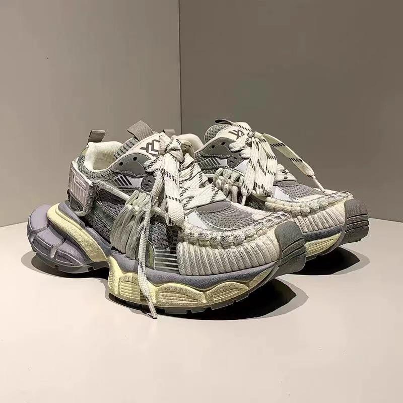 

Dad shoes women s autumn new color polish old straps dirty shoes retro thick sole heightening fashion sneakers 35 абрикосовый