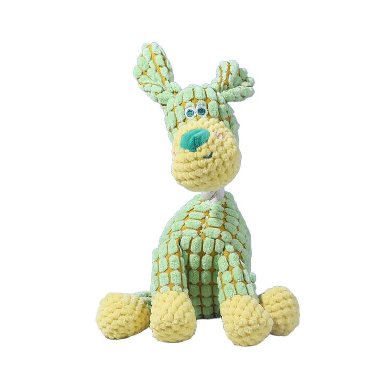 Cute Dog Plush Squeaky Pet Toy, Soft Corduroy Chew Toy for Puppy, Interactive Teething Toy for Small Medium Dogs зелёный