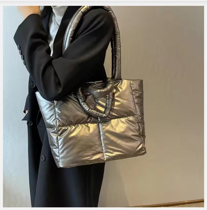 Designer Puffy Shoulder Bag Women Quilted Space Down Feather Padded Cotton Handbag Winter Large Capacity Warm Shopping Purse