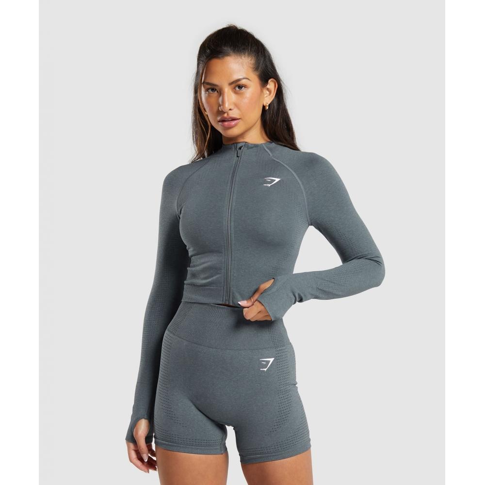 

GYMSHARK Vital Seamless Midi Zip Pullover Strong Grey Marl B5A9Q GCSV XXS