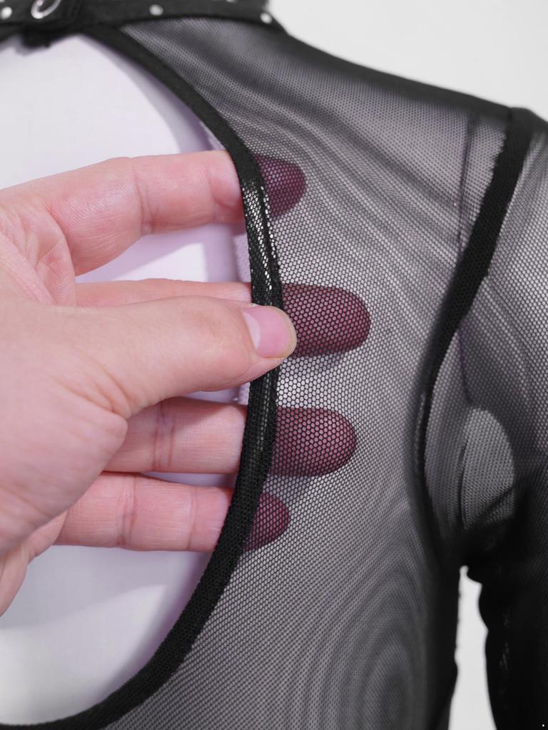 Glänzende Strasssteine Tanzleotard für Mädchen Transparente Mesh Lange Ärmel mit Schlüssellochausschnitt am Rücken Eiskunstlauf Ballettkleid