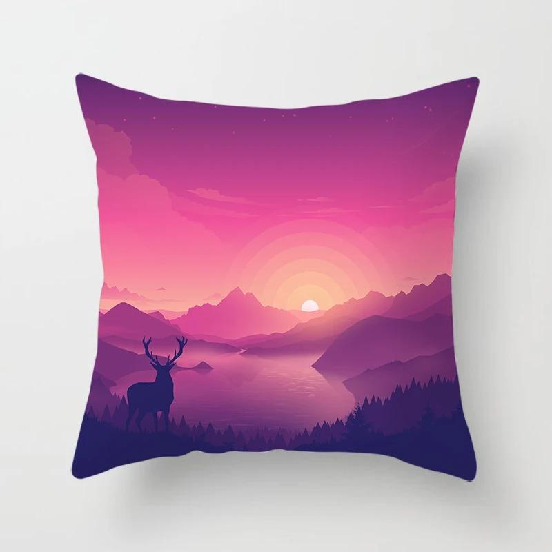 Office Living Room Home Pillowcase Car Ornaments Illustration Sunset Landscape Print Pillowcase