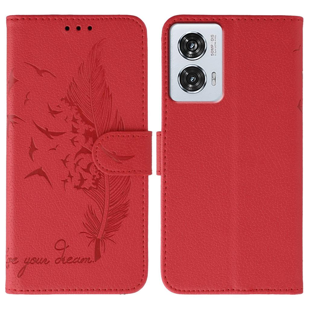 Pro Motorola Edge 50 Fusion 5G Pouzdro Vzor Peří PU Kůže Peněženka Kryt na Telefon