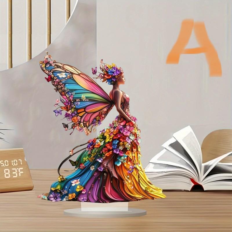 Colorful Acrylic Elf Fairy with Wings Ornament for Living Room or Bedroom Decor