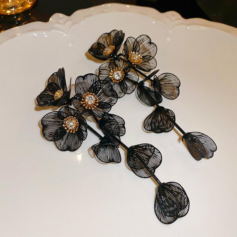 Silver Needle Sweet Flower Butterfly Pearl Tassel Earrings Trend Stud Earrings Temperament Earrings Women