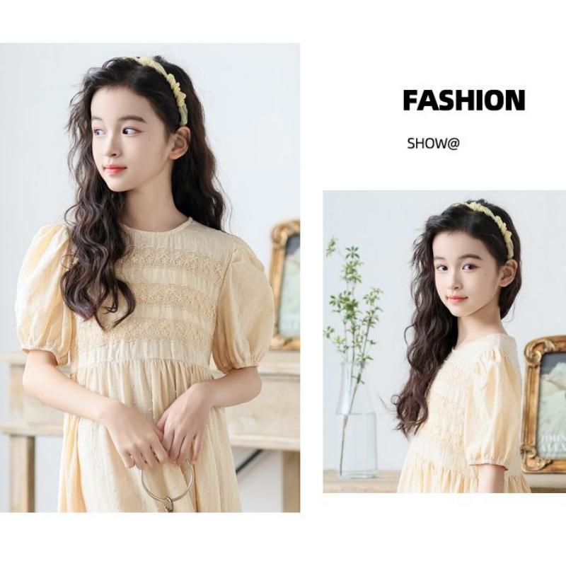 Girls' Fashion Apricot-Colored Dress Summer Children's Elegant Loose-Fit Slimming Dress