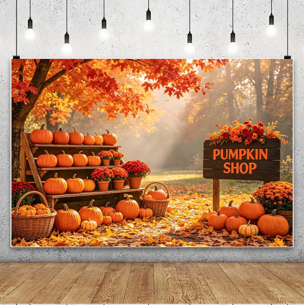 Autumn Pumpkin Shop Photography Backdrop Fall Harvest Scenery Photo Studio Props Thanksgiving Halloween Party Background  Decor
