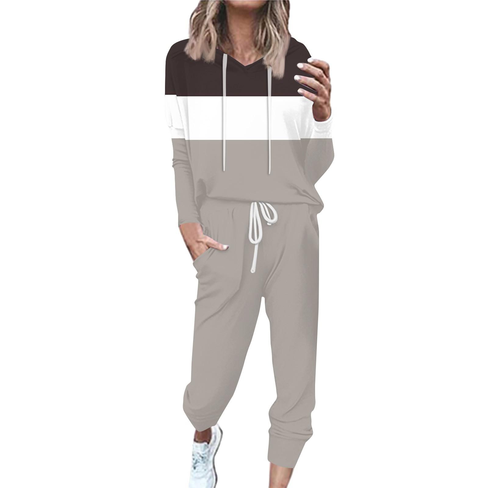 

Женский полосатый спортивный костюм из 2 предметов, удобная толстовка с капюшоном, спортивные штаны для занятий йогой и тренировкой S светло-серый