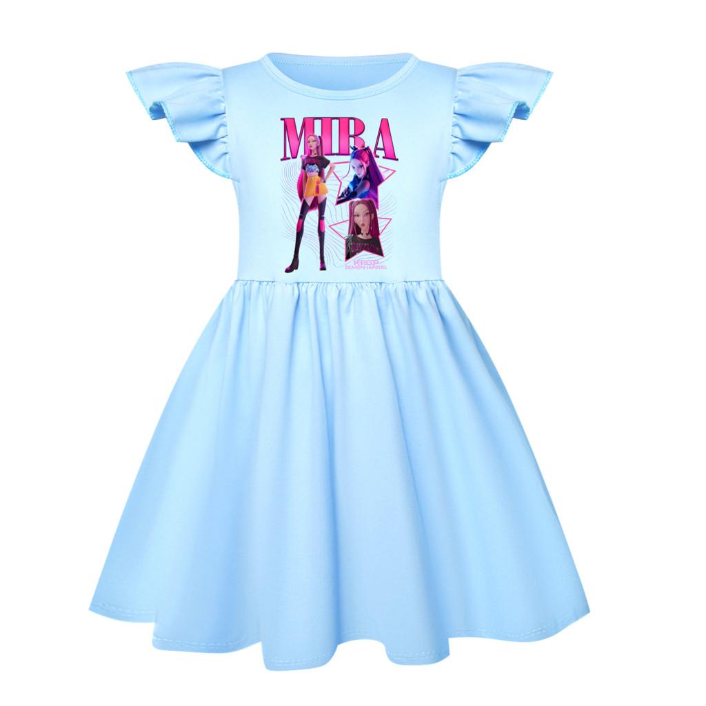 

5004 Kids Girls Mira Zoey Rumi Printed Ruffle Short Sleeves Casual Dress 150cm світло-синій колір