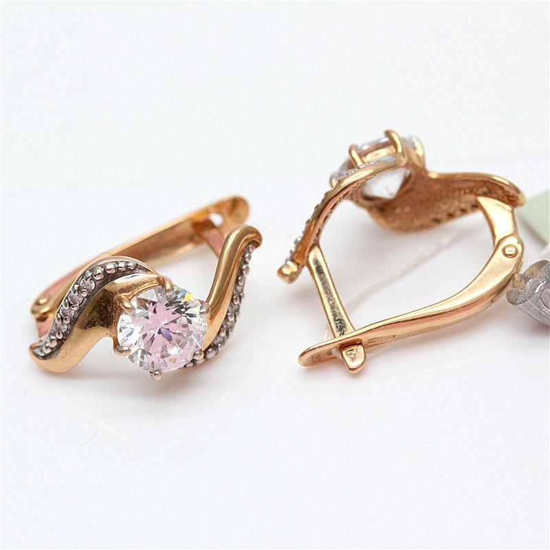 Purple Gold Ear Buckle Inlaid With White Zircon Women'S Color Gold Earrings Rose Gold-Plated Super Fairy Earrings.