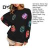Women Tops Round Neck Long Sleeve Loose Fit Tee Shirt Sparkling Sequins Easter Eggs Decor Elastic T-shirt