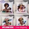 Africa Mom And Baby Pillow Case Decor Cartoon Beautiful Black Women Cushion Cover For Sofa Home Short Plush Pillowcase 45X45Cm