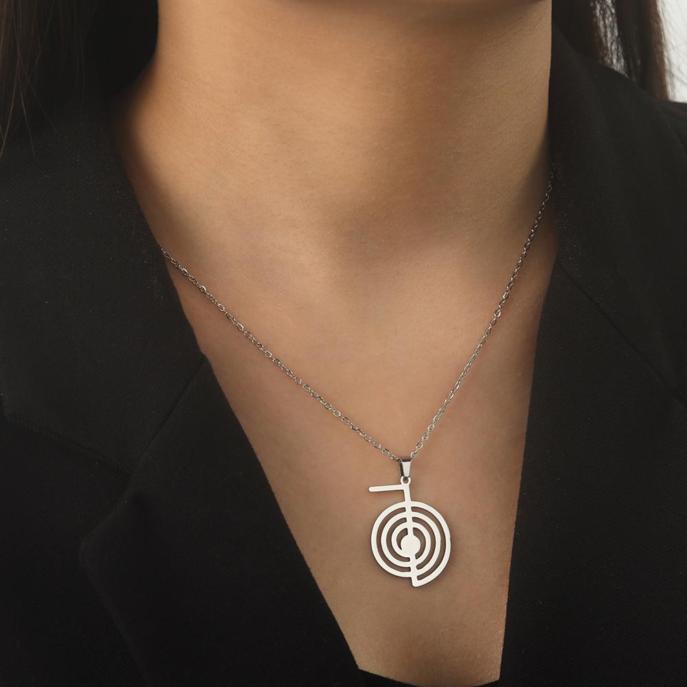 Dawapara Símbolo Reiki Cho Ku Rei Espiritual Conjunto de Joyas de Collar y Pendientes Amuleto de Sanación Geometría Sagrada Joyería de Acero Inoxidable