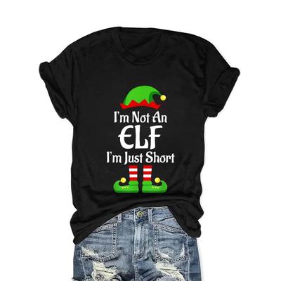 Kadınlar İçin Şenlikli Elf Grafikli Tişört Günlük Yuvarlak Yaka Noel Temalı Kısa Kollu Üst Moda İfadesi Gömlek Günlük Trend