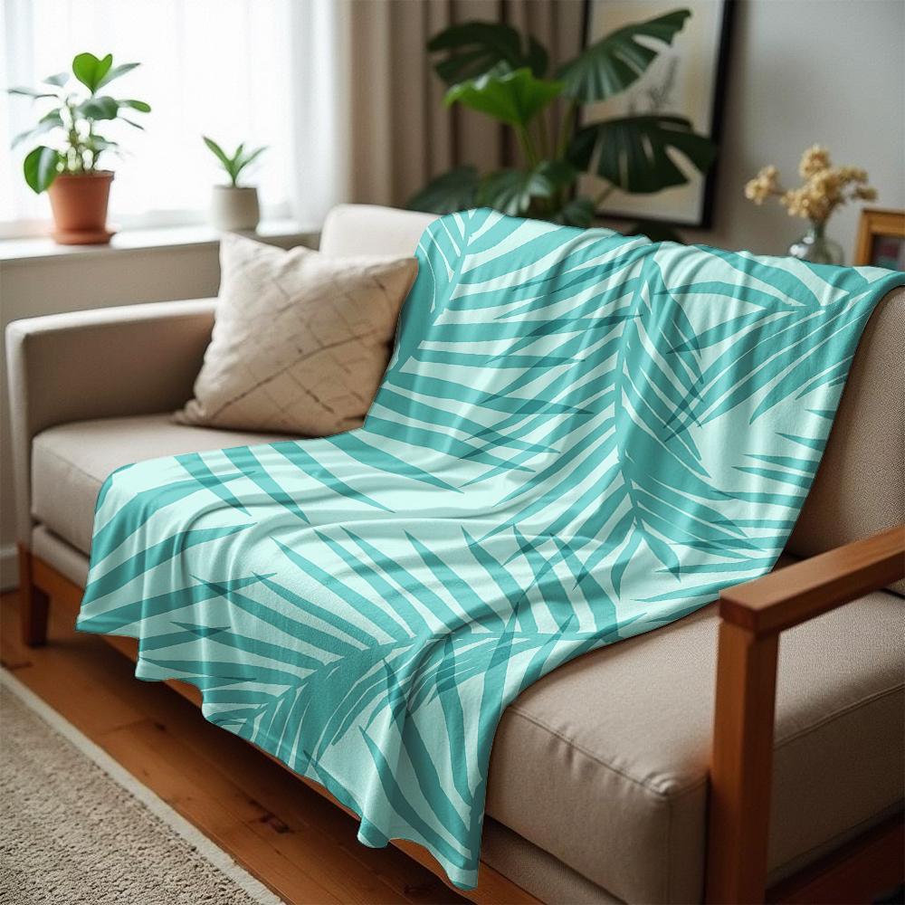 Mint Palm Leaf Anime Cartoon Flannel Blanket Soft Warm Throw for Bedroom Sofa Car Kids Holiday Gift