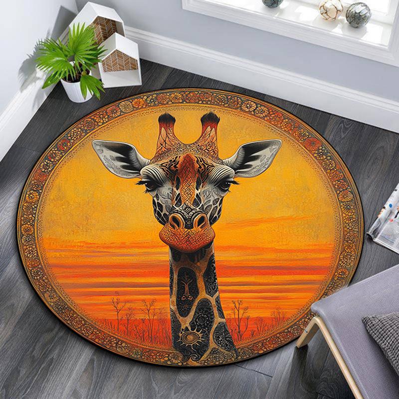 Giraffe Round Area Rug,Carpet Rug for Living Room Bedroom Sofa Playroom Decor,Non-slip Floor Mat