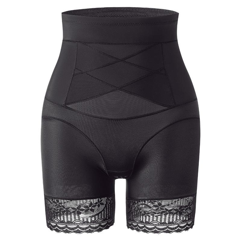 High Waist Cross Compression Tummy Control Shorts With Lace Trim S